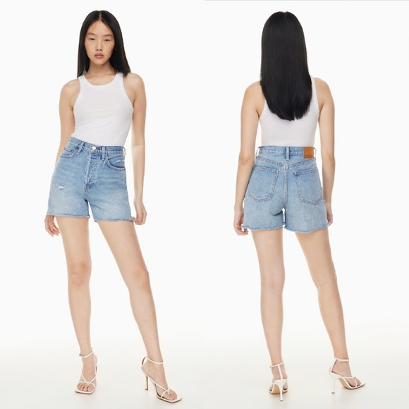 Denim Forum The Yoko Hi-rise Mid-thigh Denim Short - Picture 1 of 15